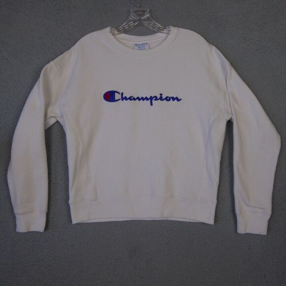 Champion Sweatshirt Womens Medium White Reverse Weave Spellout Crewneck Pullover - Picture 1 of 12